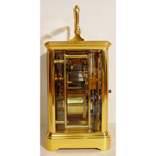 Load image into Gallery viewer, A Fine Quality Late19th Century Antique French Gilded And Laquered Corniche Cased Striking Carriage Clock By Henry Jacot, Paris