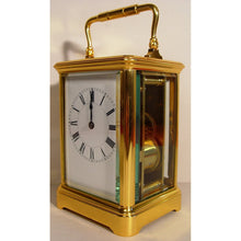 Load image into Gallery viewer, A Fine Quality Late19th Century Antique French Gilded And Laquered Corniche Cased Striking Carriage Clock By Henry Jacot, Paris