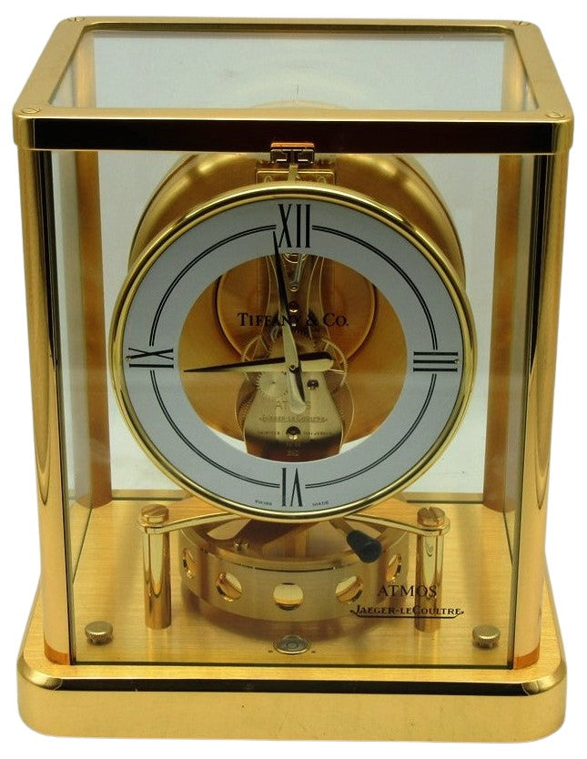 A Brand New Condition Rare Tiffany Model 1999 Jaeger Le Coultre 540 Cal Swiss Atmos Clock In a Gilt Case the 540 Calibre movement with a round type