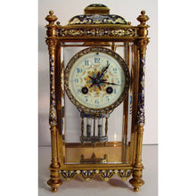 Load image into Gallery viewer, A Lovely French Late 19th Century Champleve Enamel Four-Glass Mantel Clock
