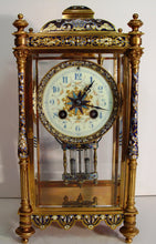 Load image into Gallery viewer, A Lovely French Late 19th Century Champleve Enamel Four-Glass Mantel Clock
