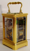 Load image into Gallery viewer, A Fine Quality Late 19th Century French Gilt Gorge Cased Repeating Carriage With Alarm
