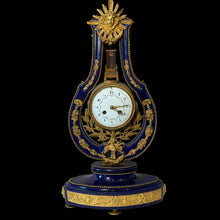 Load image into Gallery viewer, A Sevres Blue Porcelain French Lyre Mantle Clock.