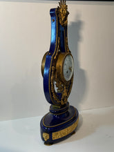 Load image into Gallery viewer, A Sevres Blue Porcelain French Lyre Mantle Clock.