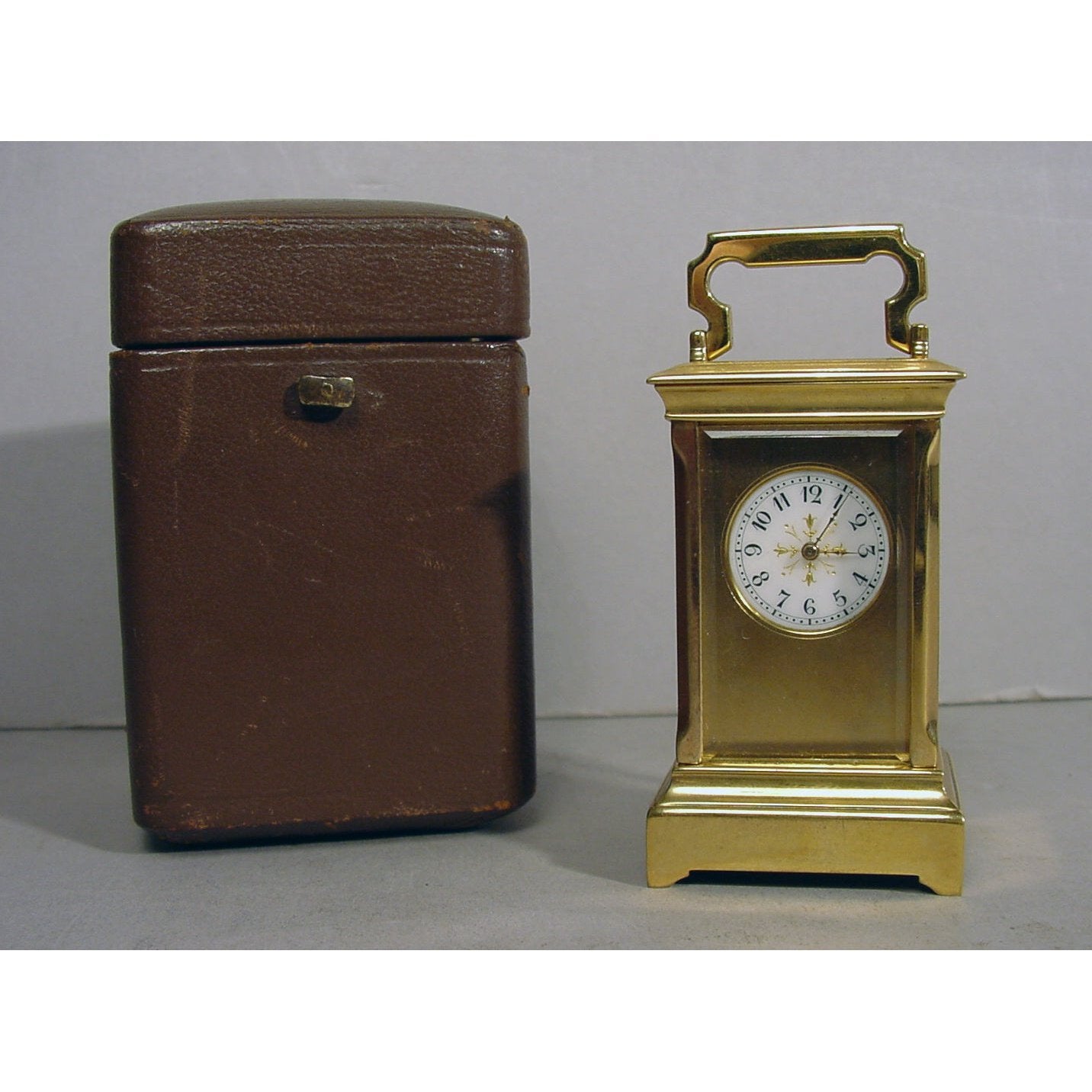 Eight-Day Miniature Gilt-Brass Carriage Clock with Original Case