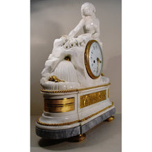 Load image into Gallery viewer, A Large French late 18th cent Carrera White Marble Figural Mantel Clock