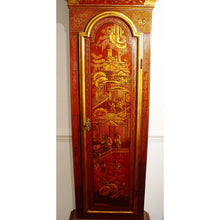 Load image into Gallery viewer, An English George III Late 18th Century Red Lacquer 2-train Moonroller Longcase Clock By James Gibb
