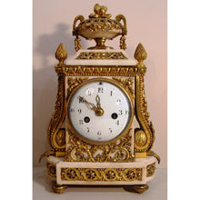 Load image into Gallery viewer, A Small Size Lovely French Late 19th Century Louis XVI Style White Carrera Marble And Gilt Bronze Clock t