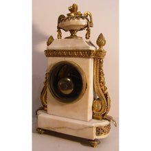Load image into Gallery viewer, A Small Size Lovely French Late 19th Century Louis XVI Style White Carrera Marble And Gilt Bronze Clock t