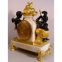 Load image into Gallery viewer, A Small French Louis XVI Style Carrera Marble And Ormolu Cherub Mantle Clock
