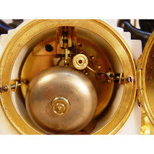 Load image into Gallery viewer, A Small French Louis XVI Style Carrera Marble And Ormolu Cherub Mantle Clock

