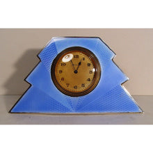 Load image into Gallery viewer, An Art Deco 1931 Silver and Blue Enamel Eight Day Swiss Clock