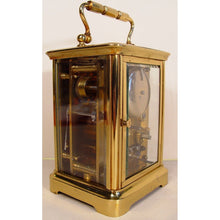 Load image into Gallery viewer, A Fine Quality Late 19th Cent French Polished Brass Corniche Case Carriage Clock With Alarm