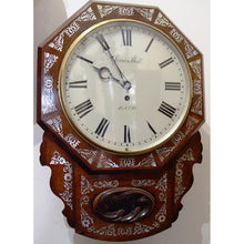 Load image into Gallery viewer, An English late Victorian Rosewood And MOP 12-inch Drop-Dial Wall Clock by James Bell, Bath