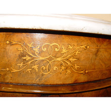 Load image into Gallery viewer, An English Victorian Bur Walnut And Boxwood Inlay Credenza With A Carrera White Marble Top