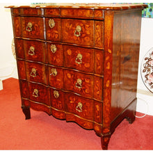 Load image into Gallery viewer, A DUTCH WALNUT, OAK AND MARQUETRY SERPENTINE CHEST OF DRAWERS