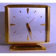 Load image into Gallery viewer, A Rectangular Good Quality 1960&#39;s Swiss 8-Day Gilt Brass Mantel Clock By Looping With Alarm.