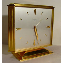Load image into Gallery viewer, A Rectangular Good Quality 1960&#39;s Swiss 8-Day Gilt Brass Mantel Clock By Looping With Alarm.