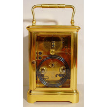 Load image into Gallery viewer, A Fine Quality Late19th Century Antique French Gilded And Laquered Corniche Cased Striking Carriage Clock  By Henry Jacot, Paris