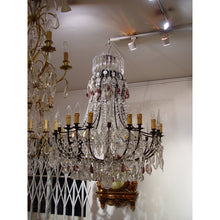 Load image into Gallery viewer, A Very Pretty Large Sized French Late 19th Century Bronze Antique Chandelier With 18-Lights And Hanging Clear And Amethyst Droplets