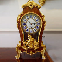 Load image into Gallery viewer, A French Mid 18th Century Kingwood Parquetry And Gilt Bronze Mounted Louis XV Mantle Antique Clock With Quarter Pull Repeat By Autray
